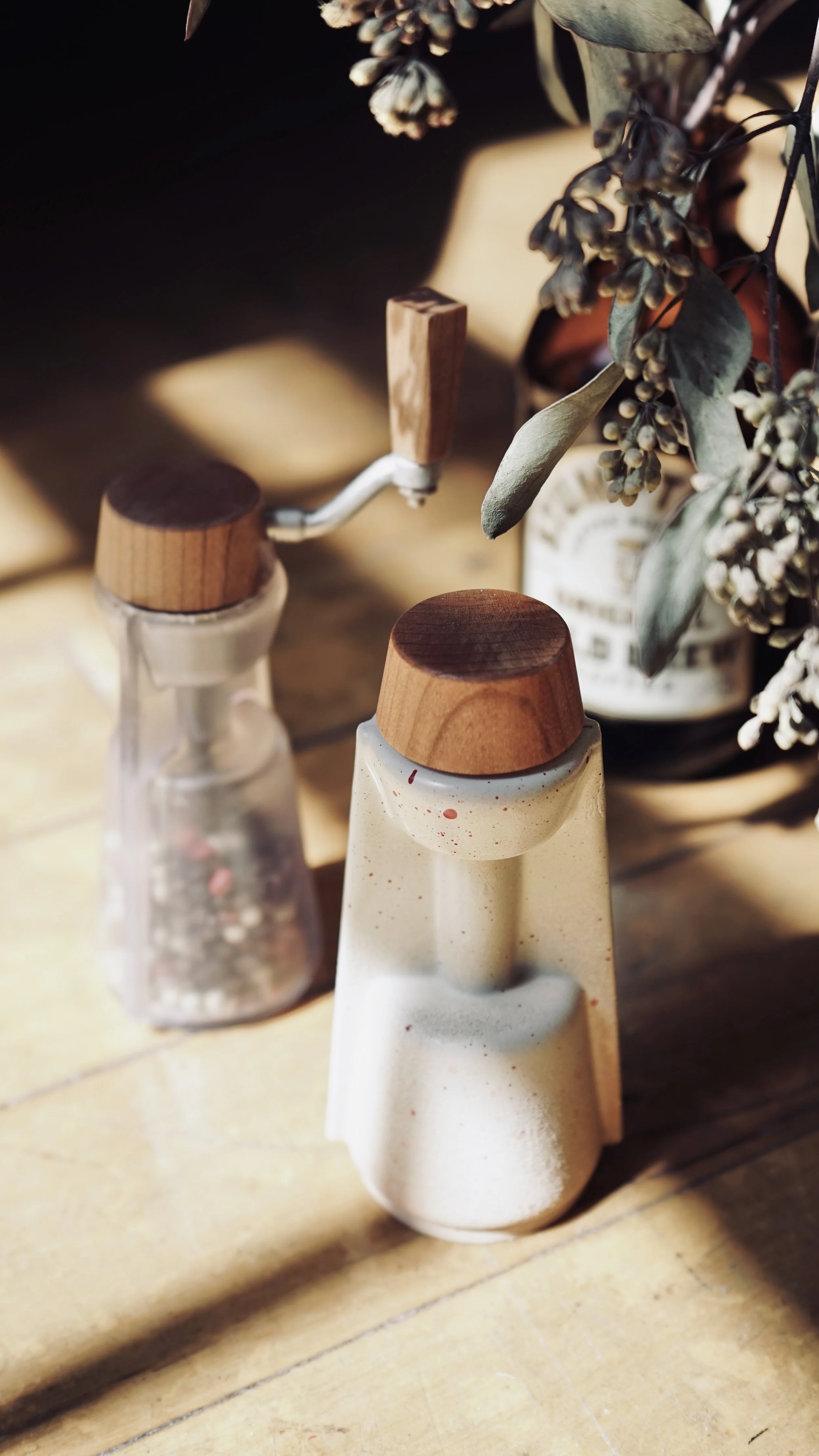 SHI grinder in a styled tabletop vignette