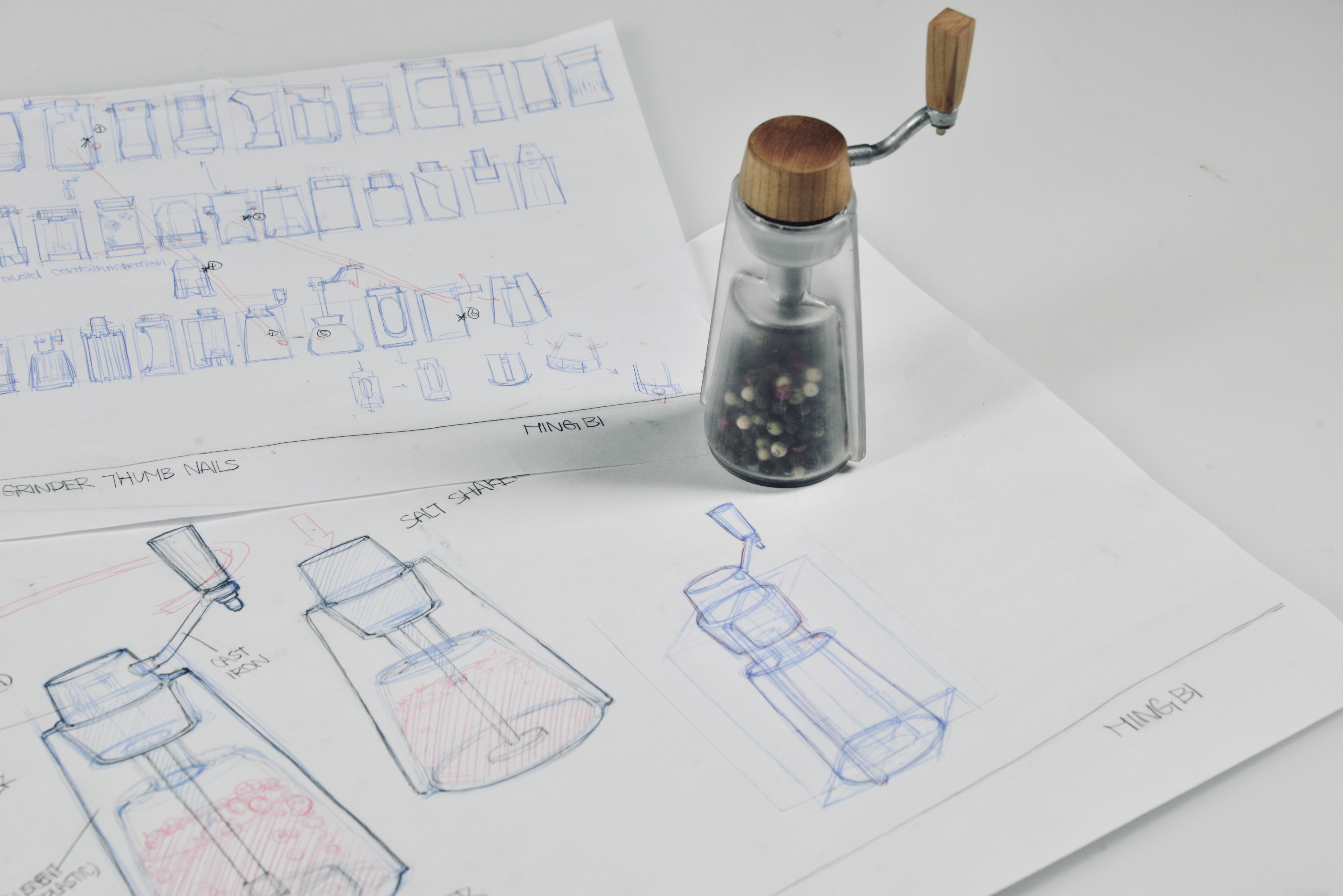 SHI grinder prototype on design sketches