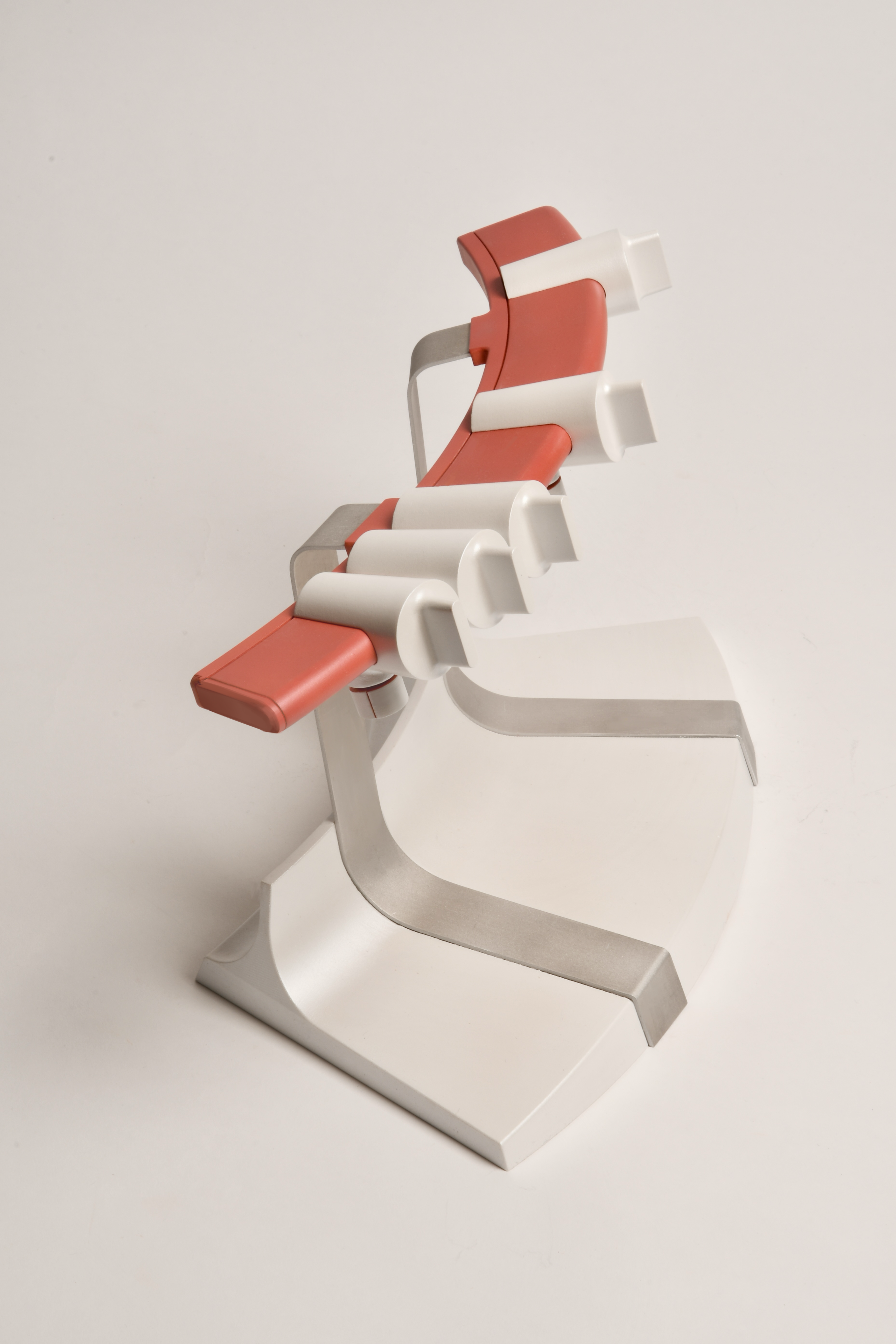 Top view of TaMa modular task board with five sliding card units on a curved rail