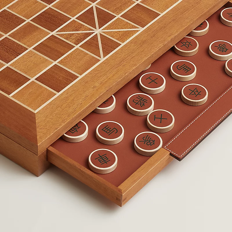 Traditional wooden Xiangqi set, detail view