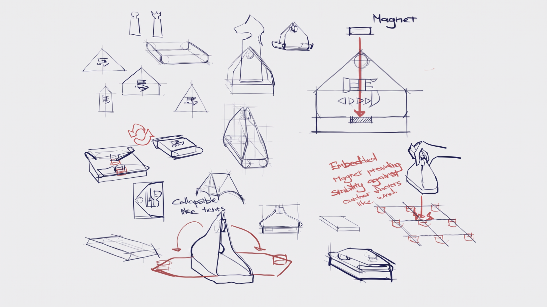 Tent-like piece design and magnetic stability sketches