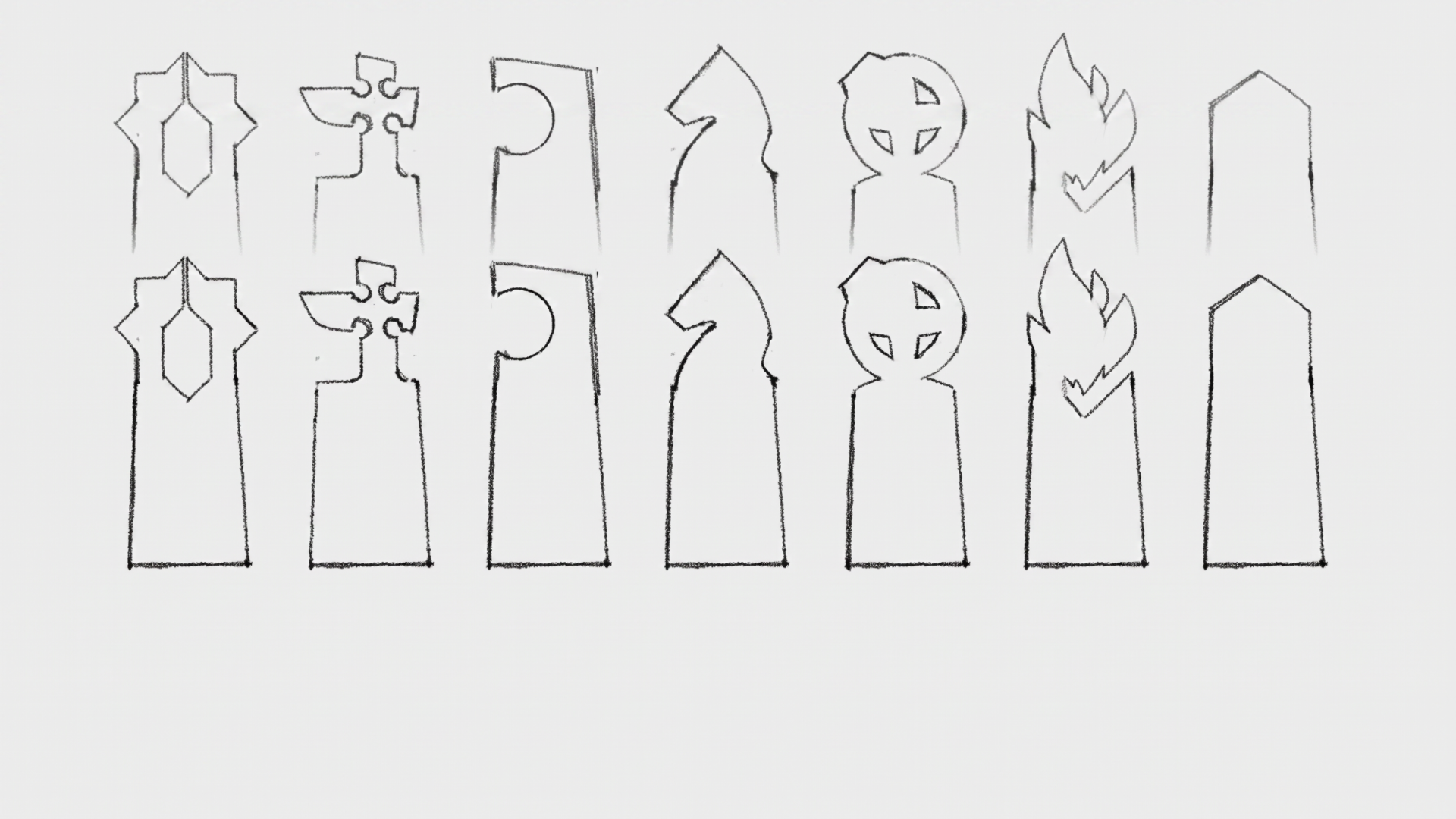 Western chess-inspired piece symbol sketches